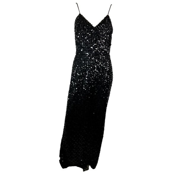 L XL vintage Lilli diamond full Length sequin cocktail dress 60s 70s Lbd - Picture 1 of 8